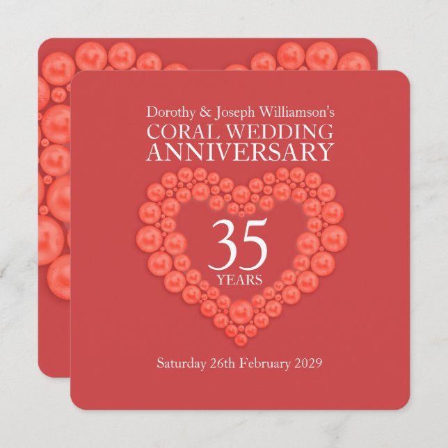 Coral wedding anniversary 35 years party invites (Front/Back)