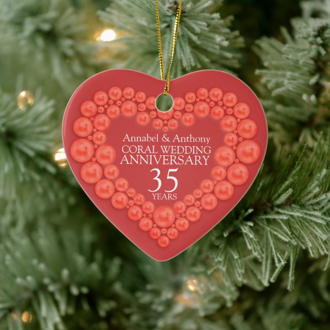 Coral Wedding Anniversary 35th heart ornament (Tree)