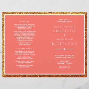 Coral Wedding Ceremony Program Elegant