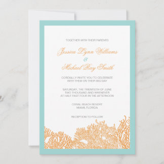 Coral Wedding Invitation For Seaside Wedding
