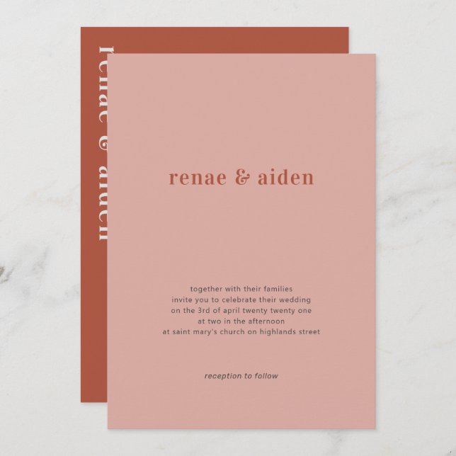 Coral wedding invitation, rust wedding invitation (Front/Back)