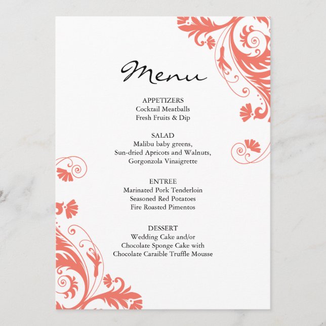 Coral Wedding Menu (Front)