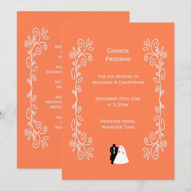 Coral Wedding Program Bride Groom Design (Front/Back)
