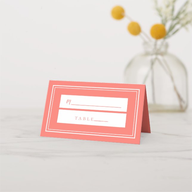 Coral Wedding Simple Modern Minimalist Guest Place Card (Front)