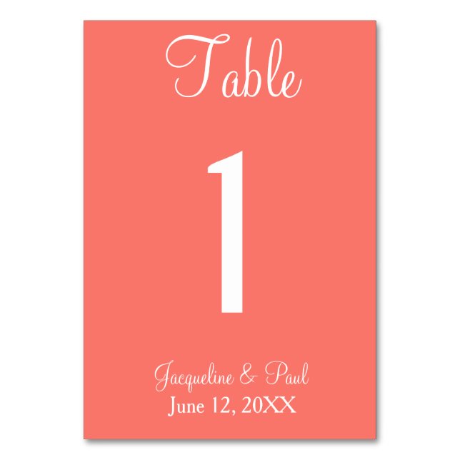 Coral Wedding Table No. Cards (Back)