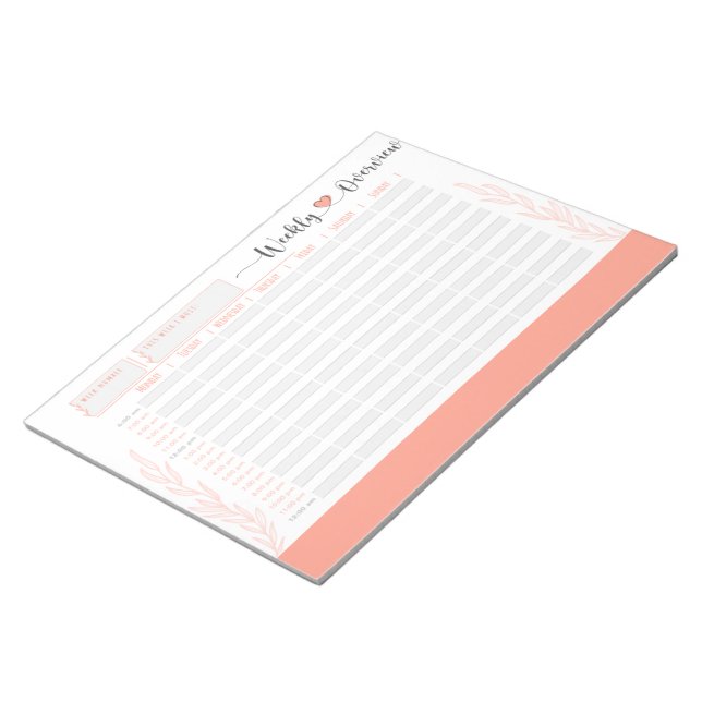 Coral Weekly planner and organiser, hour by hour M Notepad (Angled)