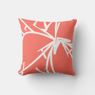 Coral & White Abstract Bamboo Throw Pillow