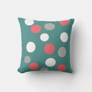 Coral White and Grey Circles Balls Throw Pillow