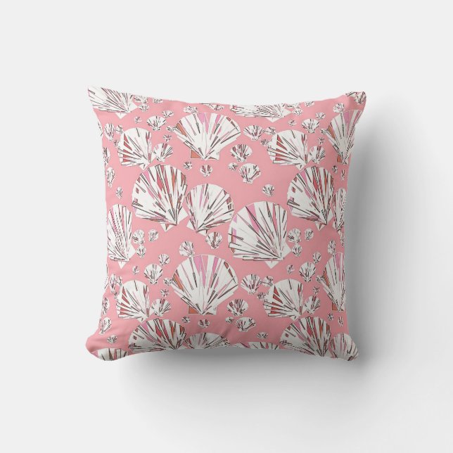 Coral, white and pink sea shells, peach background throw pillow (Front)