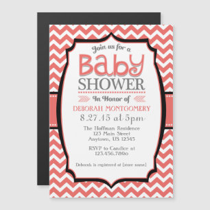 Coral White Chevron Magnetic Baby Shower Invite