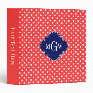 Coral White Chevron Navy Quatrefoil 3 Monogram Binder