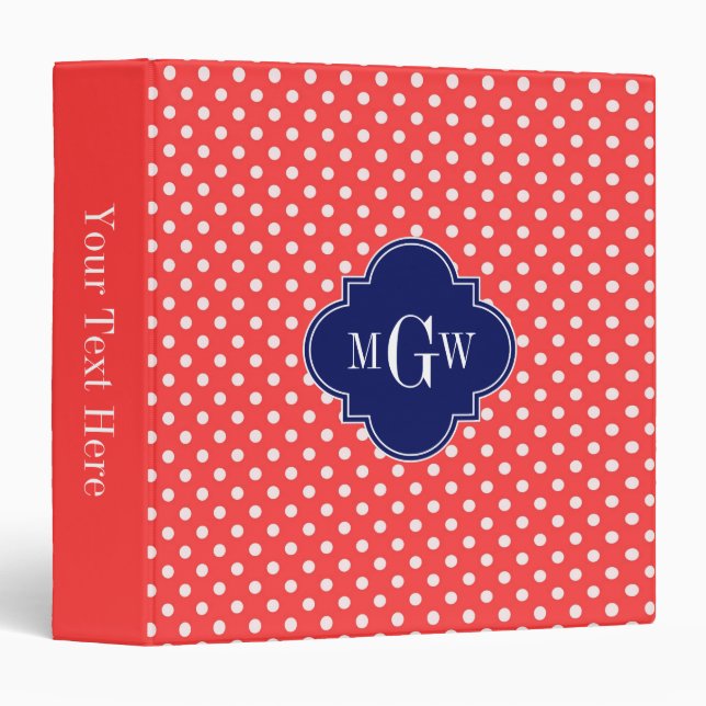 Coral White Chevron Navy Quatrefoil 3 Monogram Binder (Front/Spine)