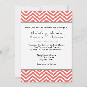 Coral White Chevron Wedding Invitation