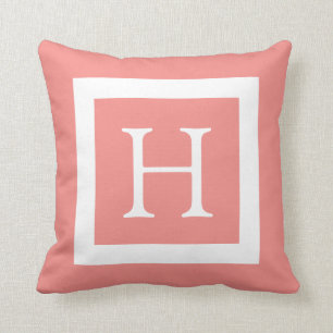 Coral White Custom Monogram Throw Pillow