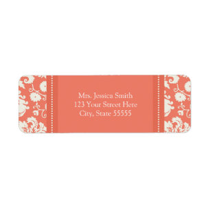 Coral White Damask Custom Return Address Labels