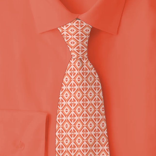 Coral & White Diamond Pattern Tie (Creator Uploaded)