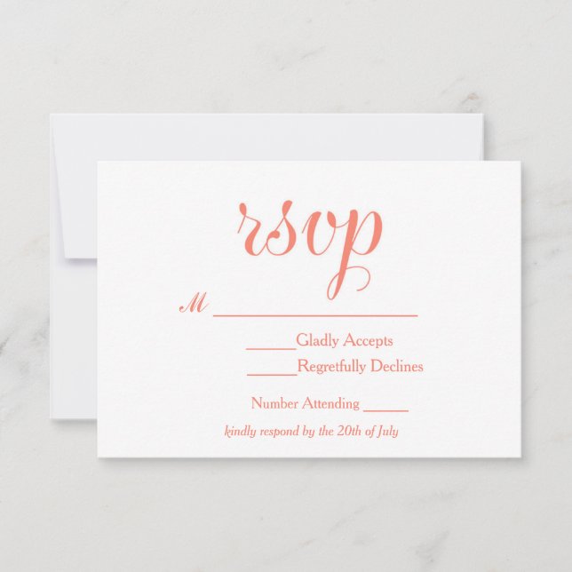 Coral & White Elegant Simple RSVP Wedding Card (Front)