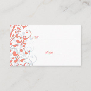 Coral, White Floral Wedding Place Cards