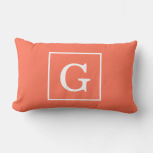 Coral White Framed Initial Monogram Lumbar Pillow