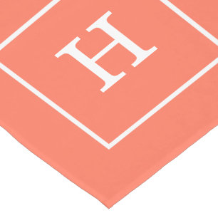 Coral White Framed Initial Monogram Short Table Runner