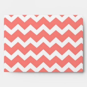 Coral White Grey Chevron Wedding Envelope