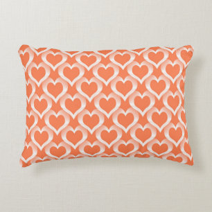 Coral White Hearts Pattern Accent Pillow