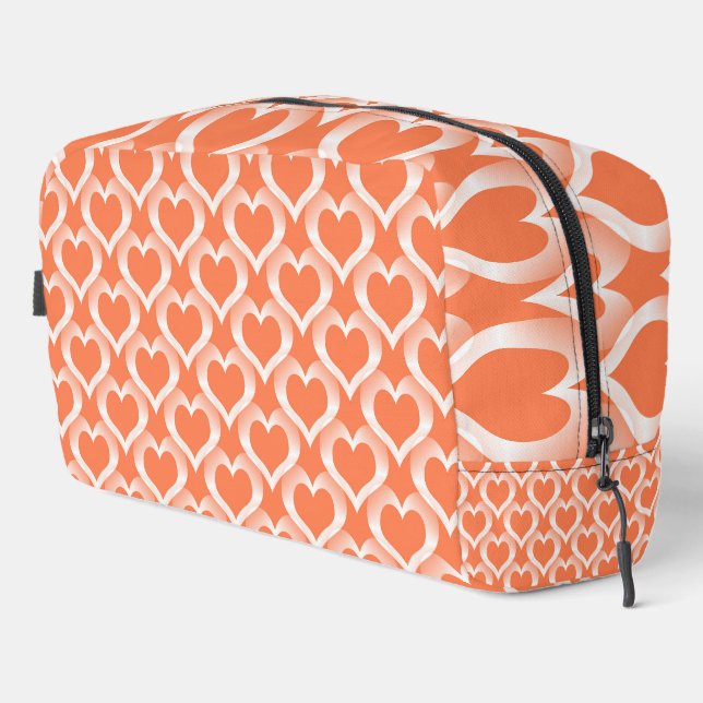Coral White Hearts Pattern Toiletry Bag (Right Corner)