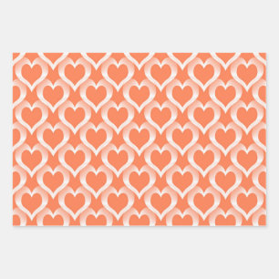 Coral White Hearts Pattern Wrapping Paper Sheet