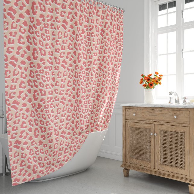 Coral White Leopard Print  (Coral Apricot Leopard Print Shower Curtain by Looly Elzayat
)