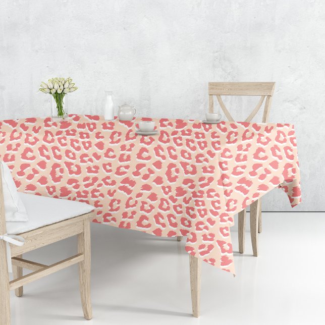 Coral White Leopard Print Tablecloth (Coral White Leopard Print by Looly Elzayat
)