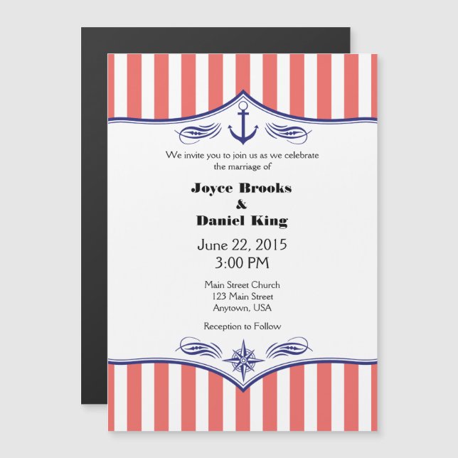Coral White Magnetic Nautical Wedding Invites (Front/Back)