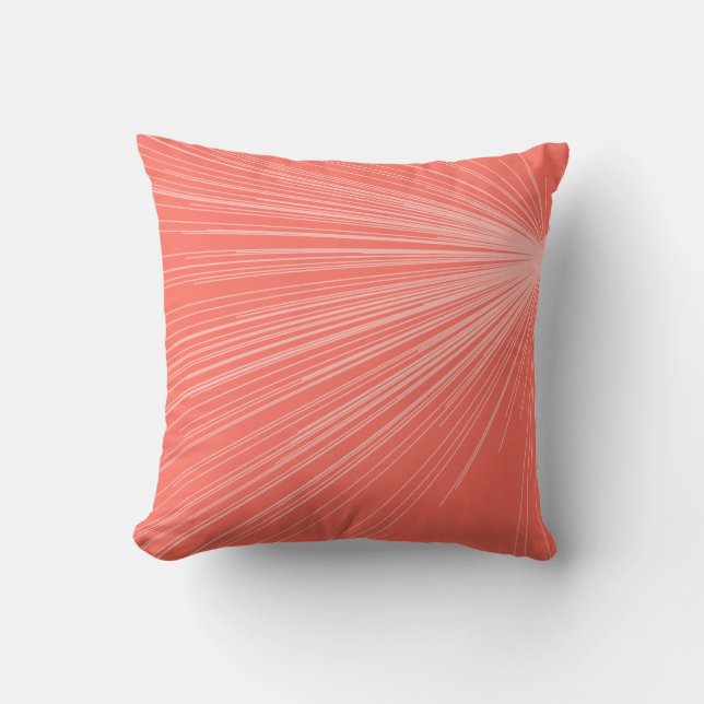 Coral & White Minimalist Line Burst Throw Pillow (Front)