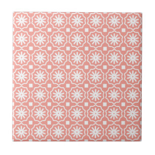 Coral white modern geometric floral pattern tile
