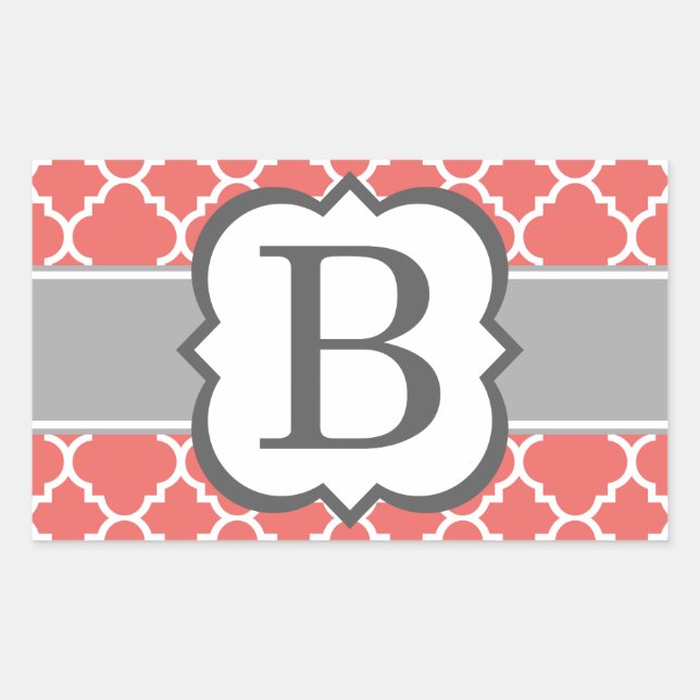 Coral White Monogram Letter B Quatrefoil Sticker (Front)