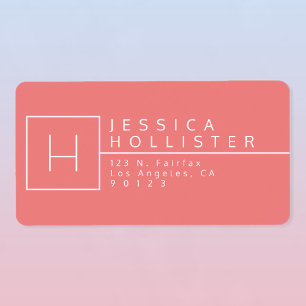 Coral & White Monogrammed Return Address Label