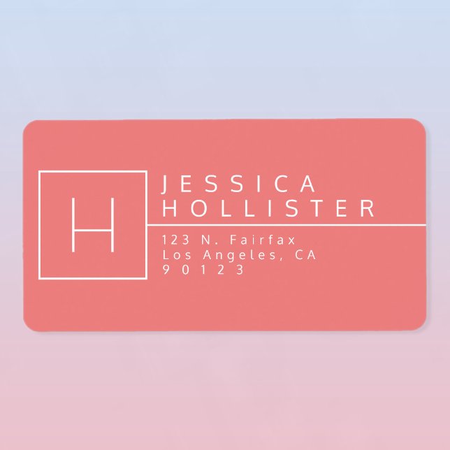 Coral & White Monogrammed Return Address Label (Creator Uploaded)