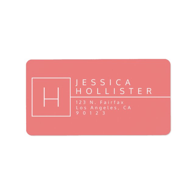Coral & White Monogrammed Return Address Label (Front)