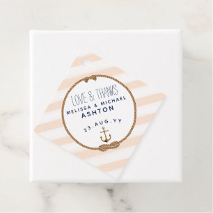 Coral & White Nautical Knot Love & Thanks Wedding Favour Tags