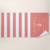 Coral & White Personalized Bachelorette Weekend Beach Towel (Front)