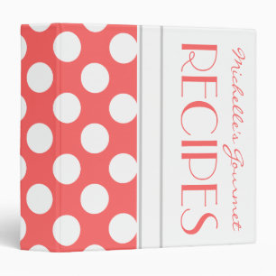 Coral White Polka Dots Pattern Monogram Recipe Binder