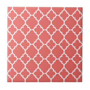 Coral White Quatrefoil Moroccan Pattern Tile
