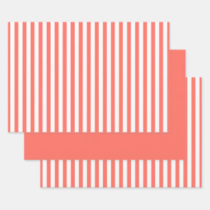 Coral White Simple Stripes Pattern Geometric Wrapping Paper Sheet