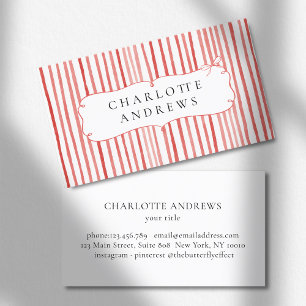 Coral White Stripe Vintage Bow  Business Card