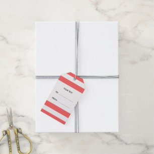 Coral White Stripes Pattern, Navy Blue Monogram Gift Tags
