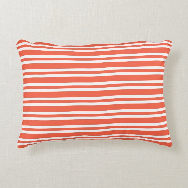 Coral White Stripes Seamless Pattern Accent Pillow (Front)