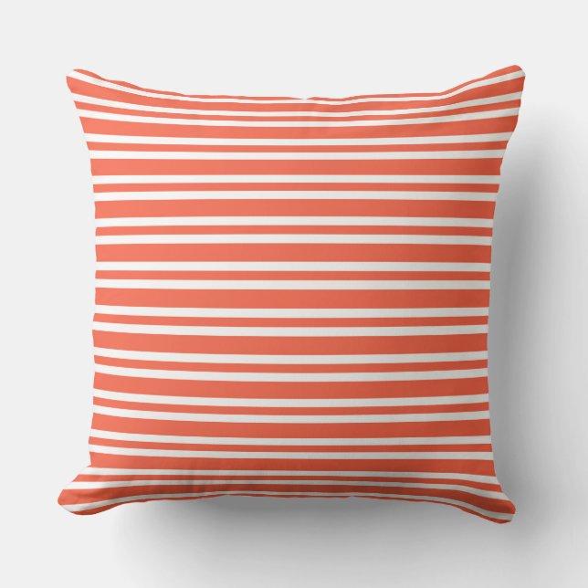Coral White Stripes Seamless Pattern Throw Pillow (Front)