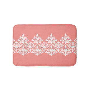 Coral White Vintage Damask Bathmat
