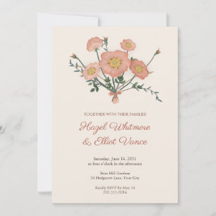 Coral Wild Rose Posy Wedding Invitation