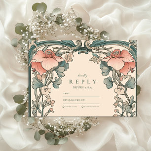 Coral Wildflower Frame wedding RSVP Card
