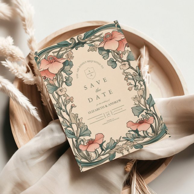 Coral Wildflower Frame wedding Save The Date (Creator Uploaded)